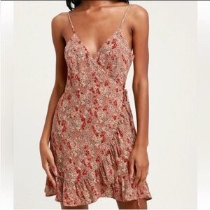 Intimately Free People Tan and Red Floral Print Wrap Dress Sz Lg